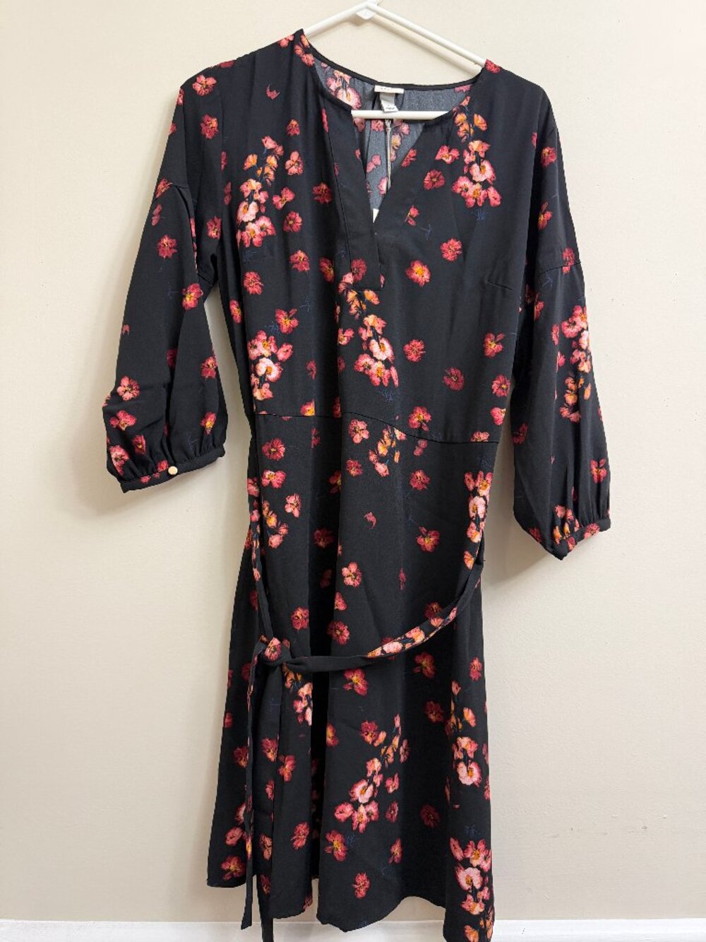 A New Day Women’s Black & Red Floral Wrap Dress – Size Large – New With Tags